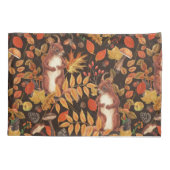 濃い茶色の秋のリスとフローラ 枕カバー (裏面-左)