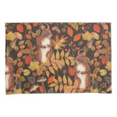 濃い茶色の秋のリスとフローラ 枕カバー (正面右)