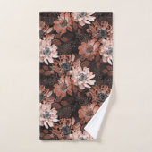 濃い茶色の背景にクリーム、寺色の花 バスタオルセット (ハンドタオル)