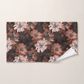 濃い茶色の背景にクリーム、寺色の花 バスタオルセット (ハンドタオル)