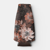 濃い茶色の背景にクリーム、寺色の花 ボトルクーラー (正面)