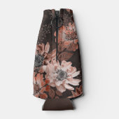 濃い茶色の背景にクリーム、寺色の花 ボトルクーラー (裏面)