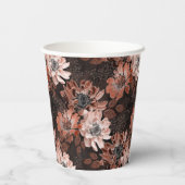 濃い茶色の背景にクリーム、寺色の花 紙コップ (裏面)