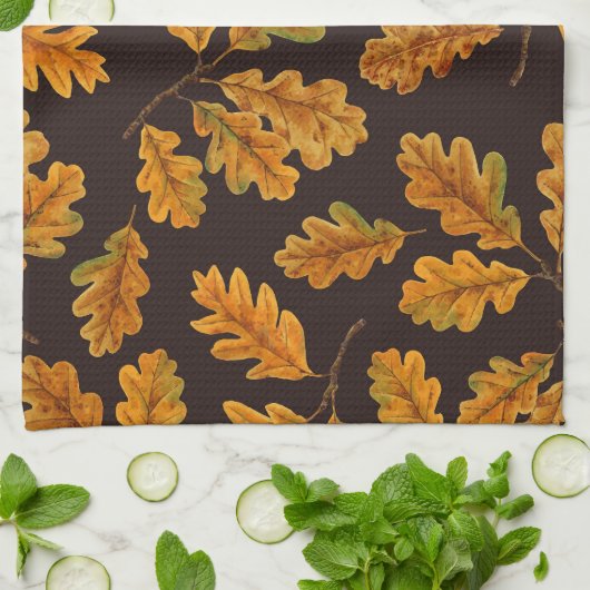 濃い茶色の離れ秋のオーク材 キッチンタオル (折り畳み)