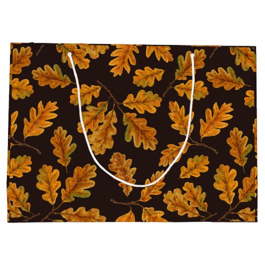 濃い茶色の離れ秋のオーク材 ラージペーパーバッグ (裏面)