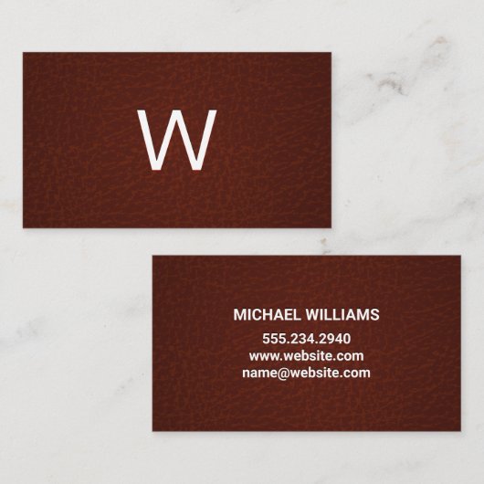 濃い茶色の革 名刺 (正面/裏面)