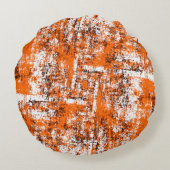 濃い茶色グランジの背景白黒オレンジo ラウンドクッション (裏面)