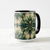 濃い華美緑と金ゴールドアールデコパターン マグカップ (正面右)