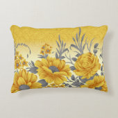 濃い葉を持つ黄色い花柄 アクセントクッション (正面)