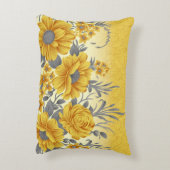 濃い葉を持つ黄色い花柄 アクセントクッション (裏面(縦))