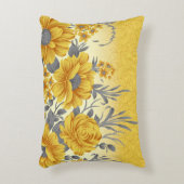 濃い葉を持つ黄色い花柄 アクセントクッション (正面(垂直))