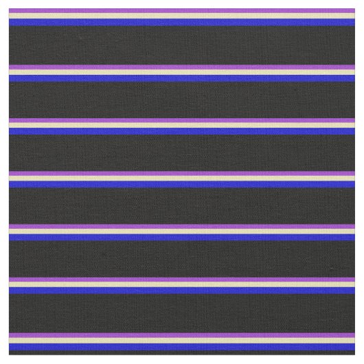 濃い蘭、タン、青、黒の線 ファブリック (クローズアップ)