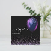 濃い虹色のバルーン誕生日パーティーの招待 招待状 (スタンド正面)