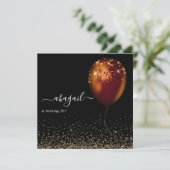 濃い虹色のバルーン誕生日パーティーの招待 招待状 (スタンド正面)