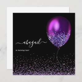 濃い虹色のバルーン誕生日パーティーの招待 招待状