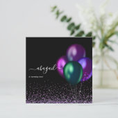 濃い虹色のバルーン誕生日パーティー 招待状 (スタンド正面)