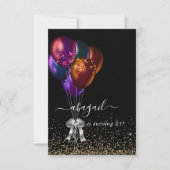 濃い虹色のバルーン誕生日パーティー 招待状 (正面)