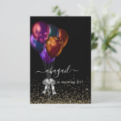 濃い虹色のバルーン誕生日パーティー 招待状 (スタンド正面)
