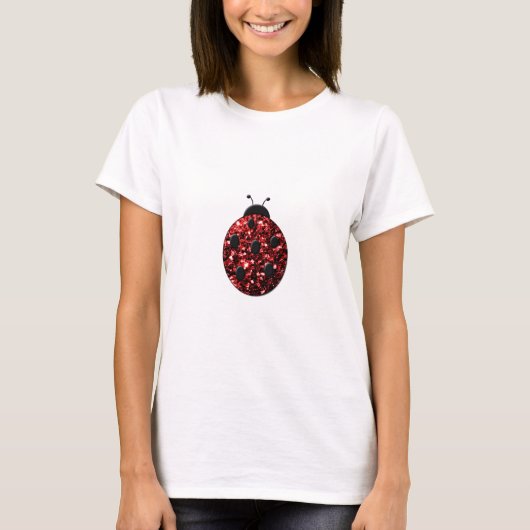 濃い赤いテントウムシのスパンコールスパークル Tシャツ (正面)