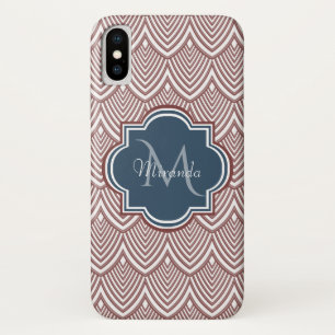 濃い赤いデコホタテガイネービーブルーモノグラム名 iPhone X ケース