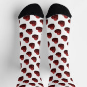 濃い赤いハートグリッターキラキラ模様ホワイト ソックス (上部)