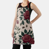 濃い赤いバラと緑の葉の花柄 エプロン (インサイチュ)