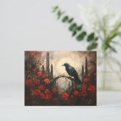 濃い赤いバラのゴシックレイベン ポストカード (スタンド正面)