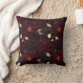 濃い赤い牡丹の金ゴールド茶色の背景 クッション (ブランケット)