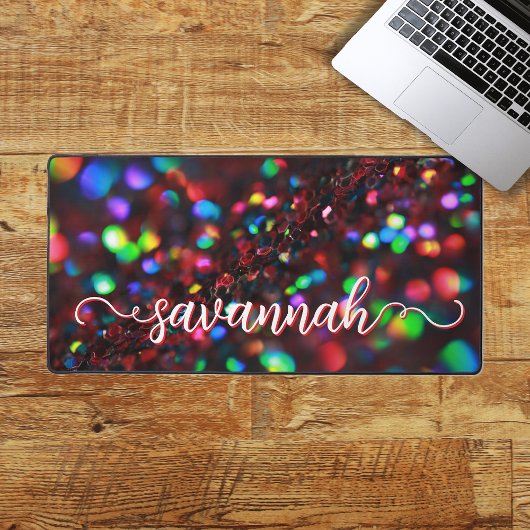 濃い赤きらめく デスクマット