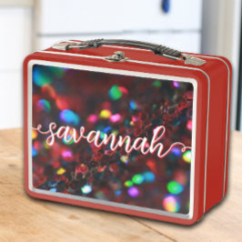 濃い赤きらめく メタルランチボックス