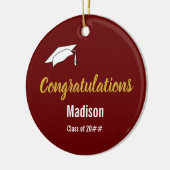 濃い赤で卒業おめでとう セラミックオーナメント (左)