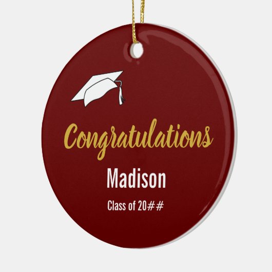 濃い赤で卒業おめでとう セラミックオーナメント (左)