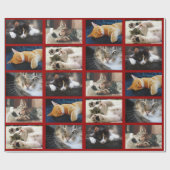 濃い赤で自分で5枚の写真コラージュを作る ラッピングペーパー (フラット)