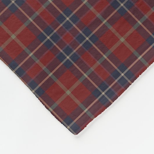 濃い赤とネイビーブルーのプラ素朴イド フリースブランケット (角)