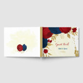 濃い赤とネイビーブルーの花とゴールドの結婚式 ゲストブック (全面)