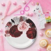 濃い赤とピンクのフローラ緑結婚白 ペーパープレート (パーティー)