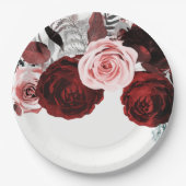 濃い赤とピンクのフローラ緑結婚白 ペーパープレート (正面)