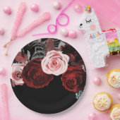 濃い赤とピンクの花フローラ結婚緑 ペーパープレート (パーティー)