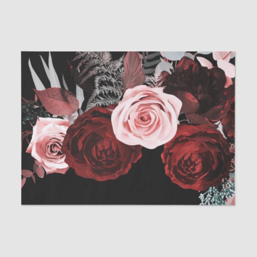 濃い赤とピンクの花フローラ結婚緑 薄葉紙 (正面)