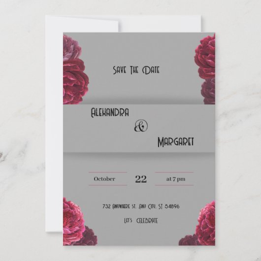 濃い赤とベージュ結婚式招待状 招待状 (正面)