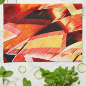 濃い赤と強い筋が付いた黄変のバンド キッチンタオル (折り畳み)