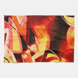 濃い赤と強い筋が付いた黄変のバンド キッチンタオル