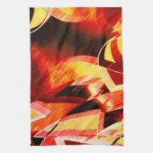 濃い赤と強い筋が付いた黄変のバンド キッチンタオル (縦)