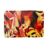 濃い赤と強い筋が付いた黄変のバンド バスマット (正面)