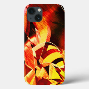 濃い赤と強い筋が付いた黄変のバンド iPhone 13ケース