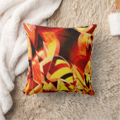 濃い赤と強い縞の黄変のミックス クッション (ブランケット)