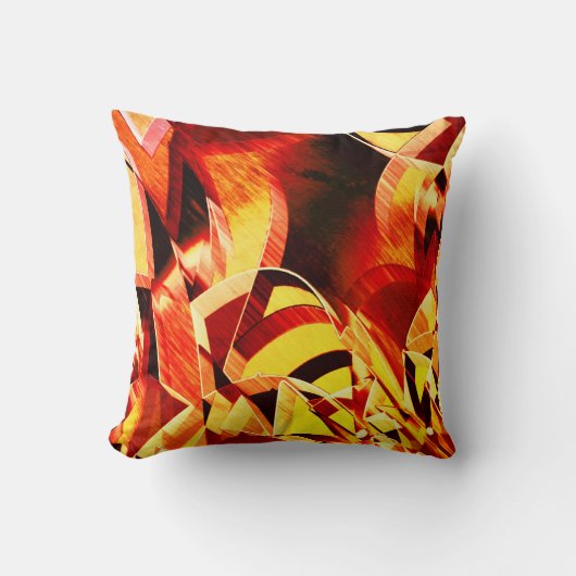 濃い赤と強い縞の黄変のミックス クッション (正面)