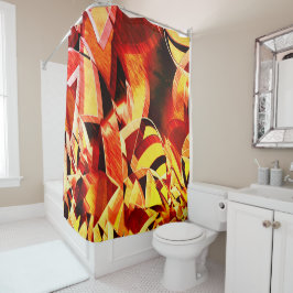 濃い赤と強い縞の黄変のミックス シャワーカーテン