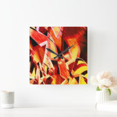 濃い赤と強い縞の黄変のミックス スクエア壁時計 (ホーム)