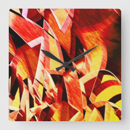 濃い赤と強い縞の黄変のミックス スクエア壁時計